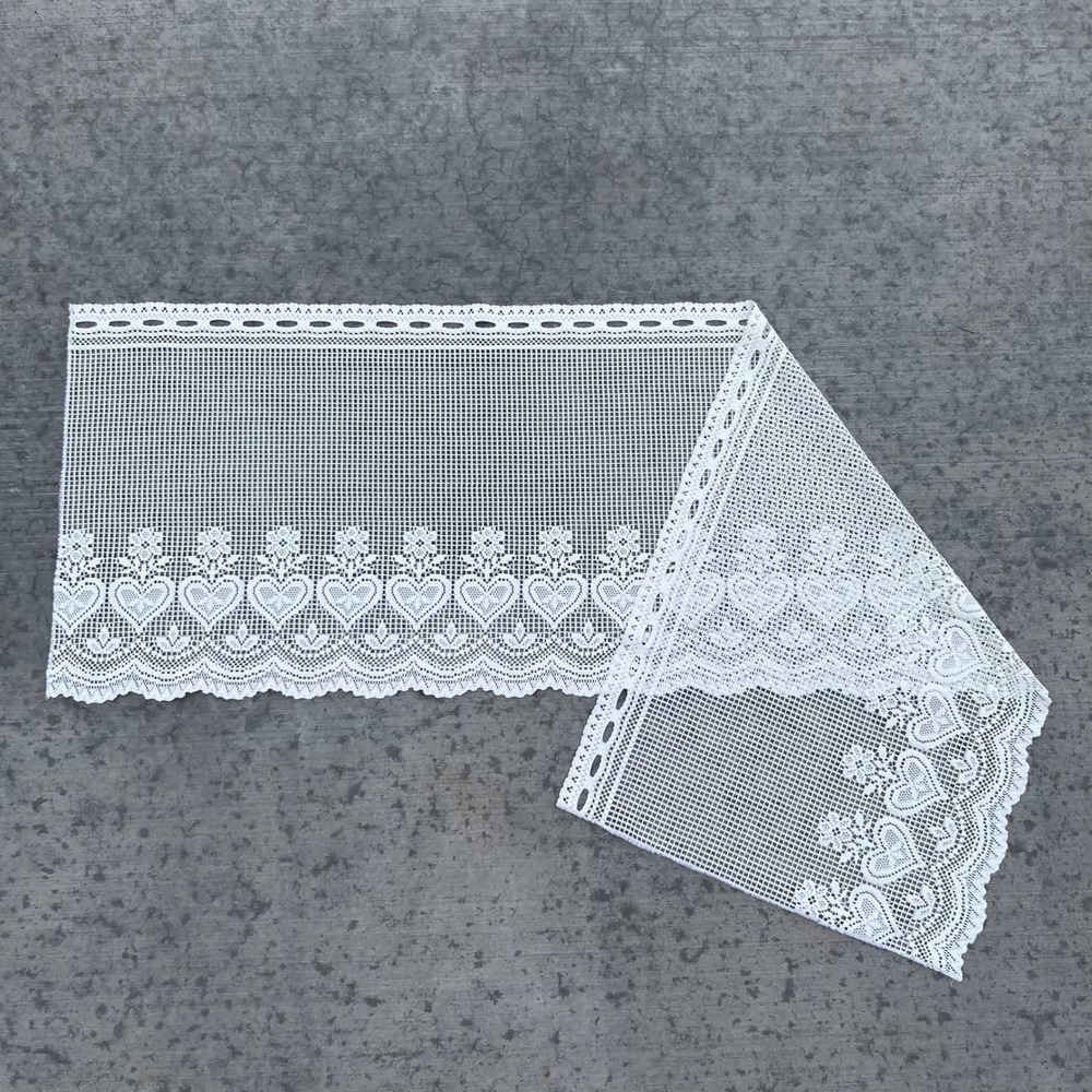Vintage White Lace Heart Scalloped Cafe Valance Curtain Point dEsprit 70"